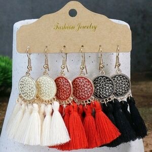 3pcs‎ of lotus Tassel round boho earrings for women